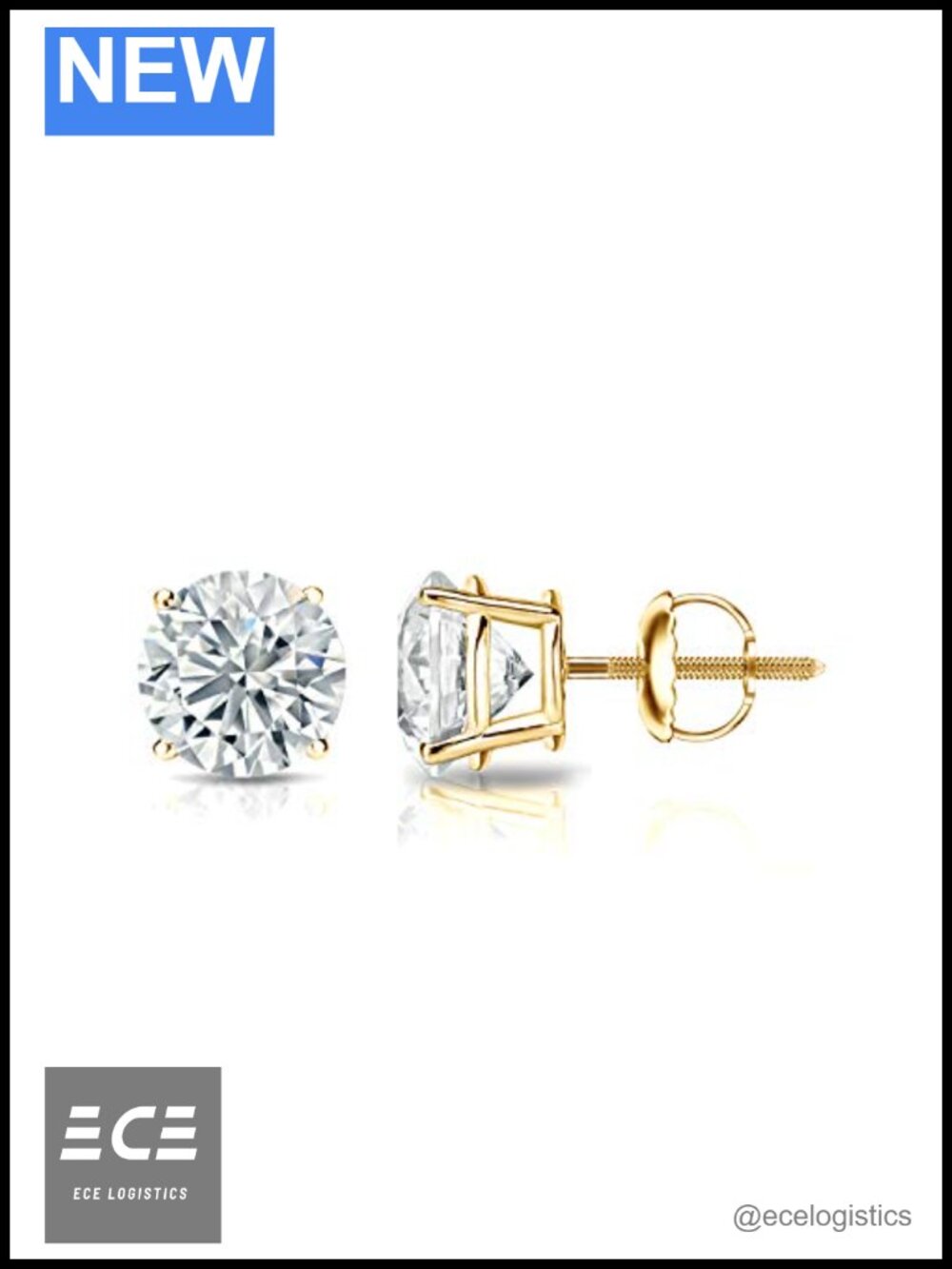 1/5 to 2 Carat Lab Grown Diamond Stud Earrings 14k Yellow Gold Screw Back
